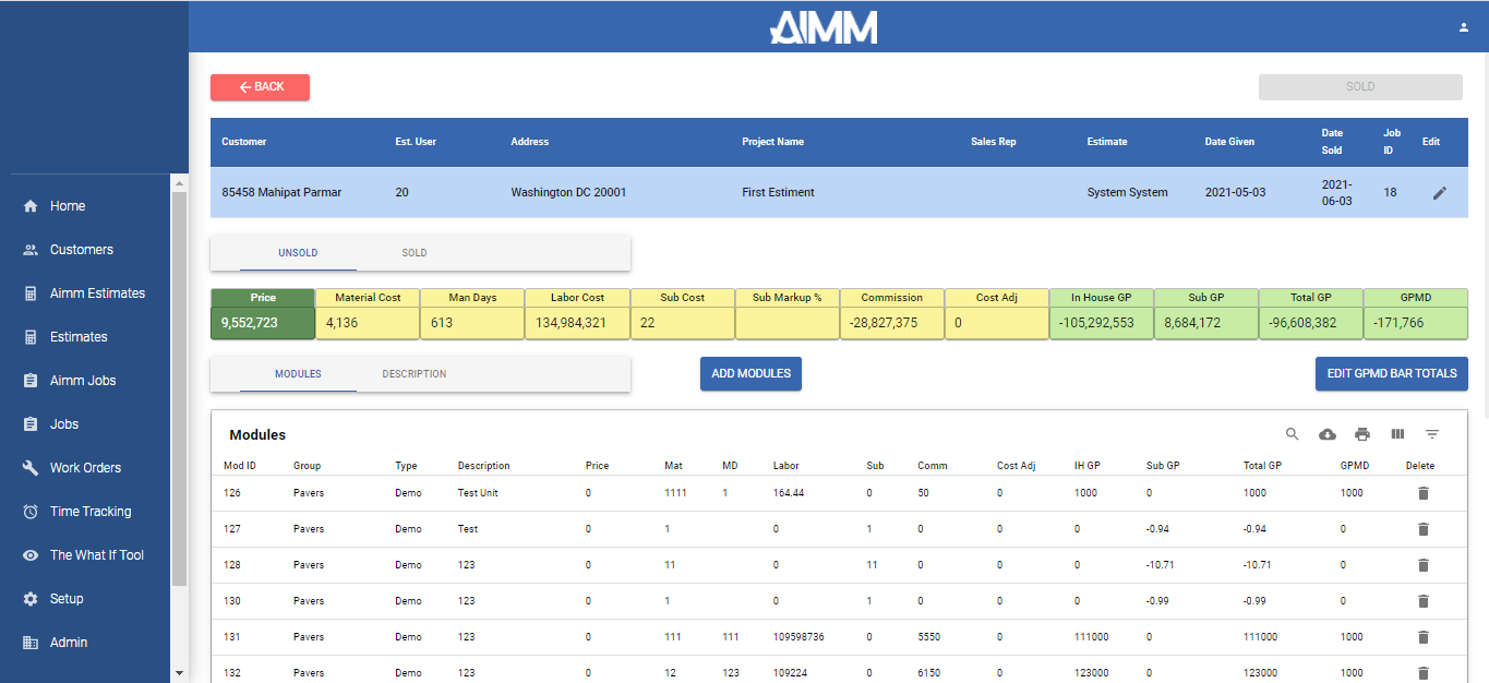 Manage estimate